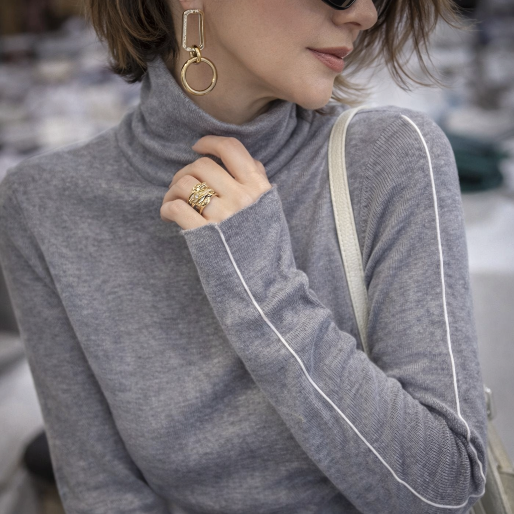Contrast Piping Turtleneck Sweater