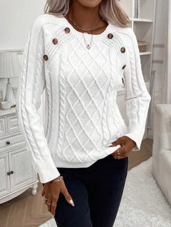 Samantha| Button-Detail Cable Knit Jumper
