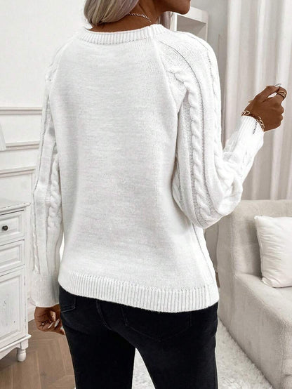 Samantha| Button-Detail Cable Knit Jumper
