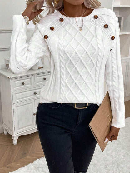 Samantha| Button-Detail Cable Knit Jumper