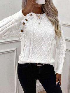Samantha| Button-Detail Cable Knit Jumper