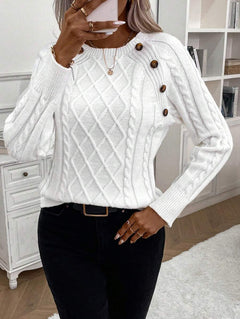 Samantha| Button-Detail Cable Knit Jumper