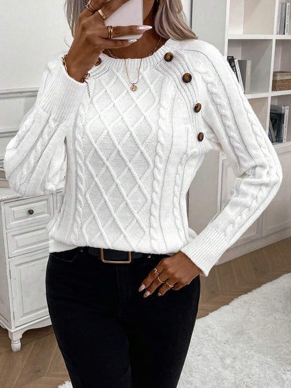 Samantha| Button-Detail Cable Knit Jumper