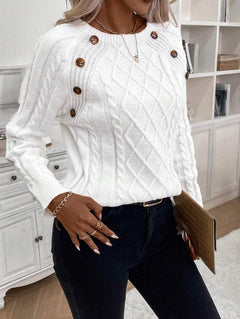 Samantha| Button-Detail Cable Knit Jumper