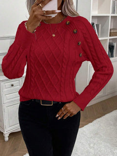 Samantha| Button-Detail Cable Knit Jumper