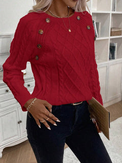 Samantha| Button-Detail Cable Knit Jumper