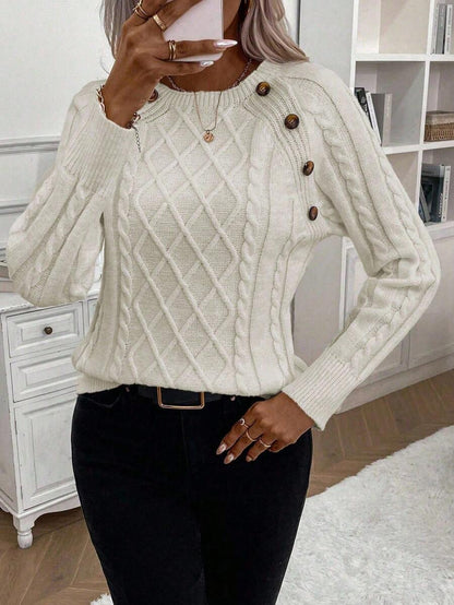Samantha| Button-Detail Cable Knit Jumper