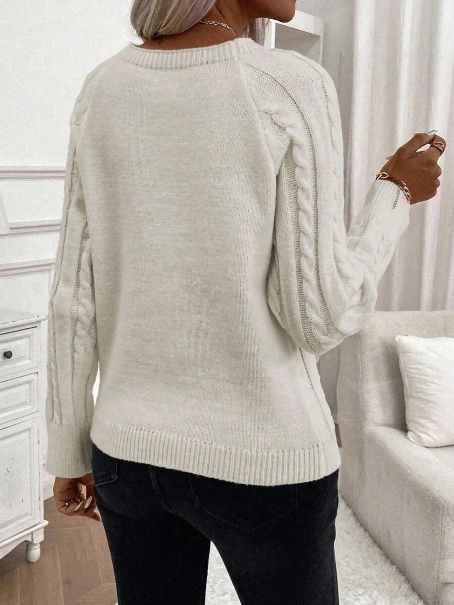 Samantha| Button-Detail Cable Knit Jumper