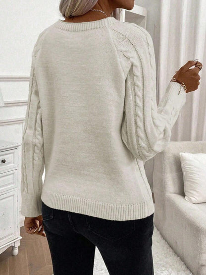 Samantha| Button-Detail Cable Knit Jumper