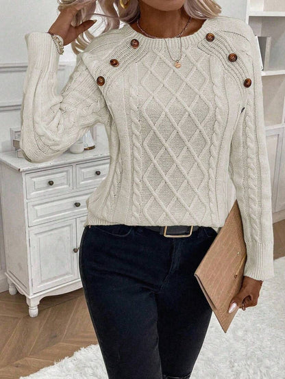 Samantha| Button-Detail Cable Knit Jumper
