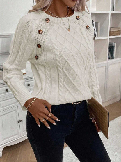 Samantha| Button-Detail Cable Knit Jumper