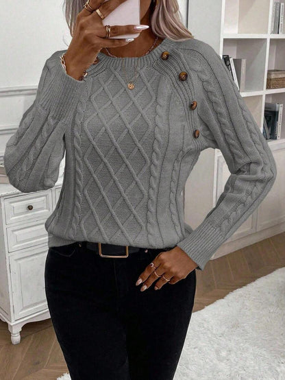 Samantha| Button-Detail Cable Knit Jumper