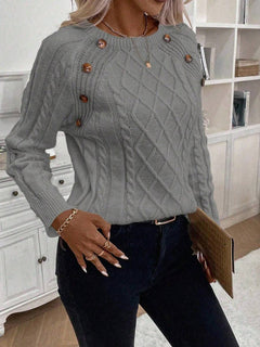 Samantha| Button-Detail Cable Knit Jumper