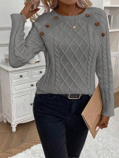Samantha| Button-Detail Cable Knit Jumper