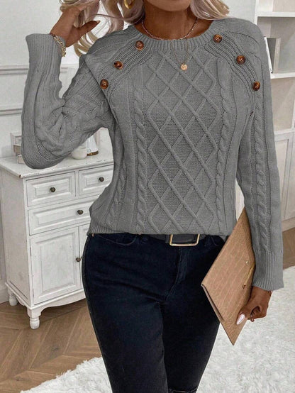 Samantha| Button-Detail Cable Knit Jumper