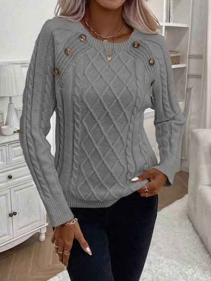Samantha| Button-Detail Cable Knit Jumper