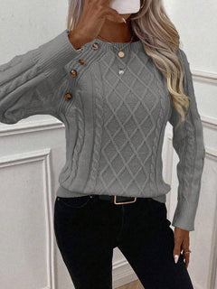 Samantha| Button-Detail Cable Knit Jumper