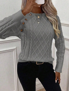 Samantha| Button-Detail Cable Knit Jumper