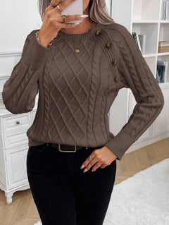 Samantha| Button-Detail Cable Knit Jumper