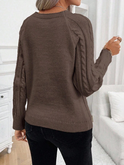Samantha| Button-Detail Cable Knit Jumper