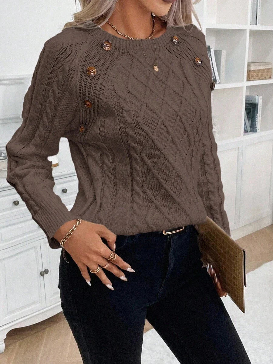 Samantha| Button-Detail Cable Knit Jumper