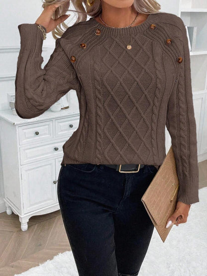 Samantha| Button-Detail Cable Knit Jumper
