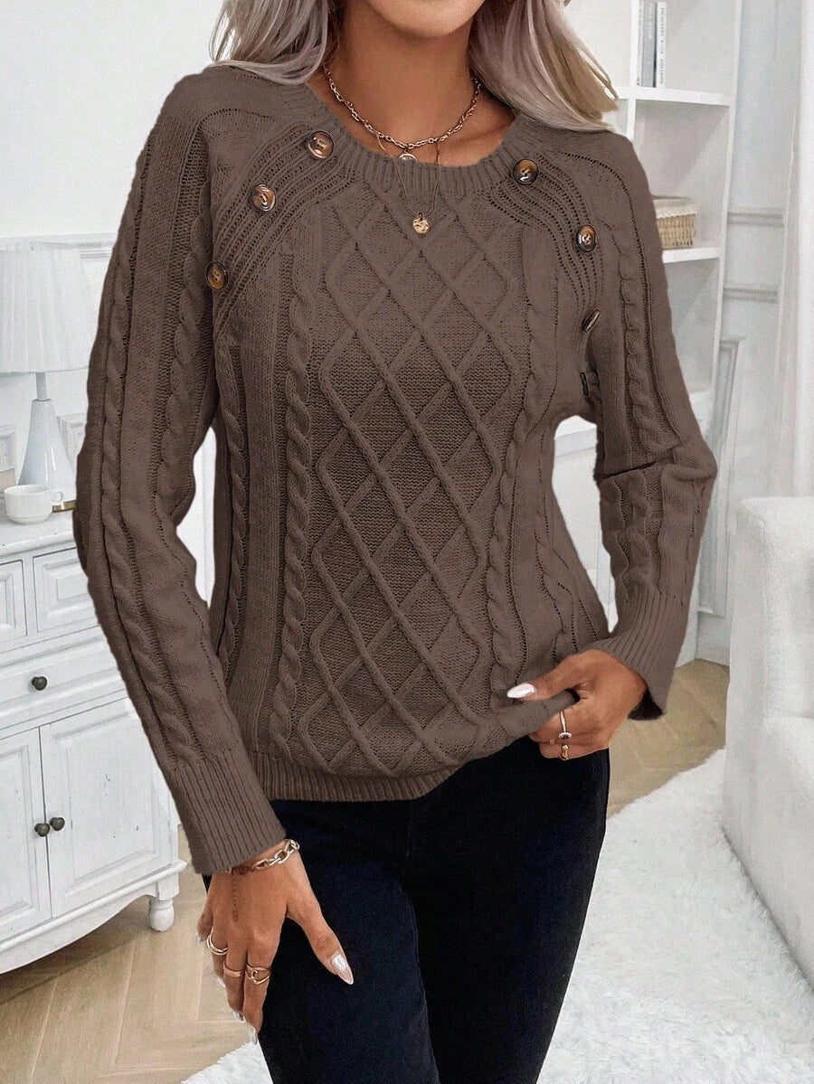 Samantha| Button-Detail Cable Knit Jumper