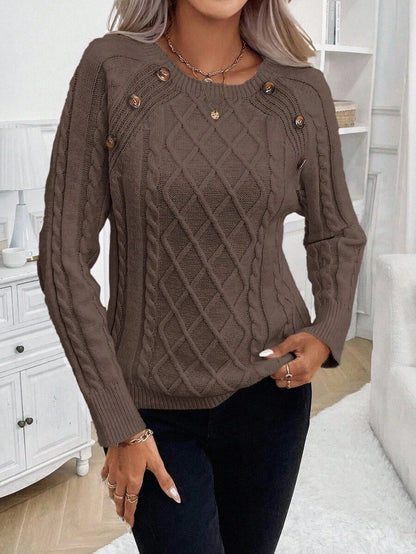 Samantha| Button-Detail Cable Knit Jumper