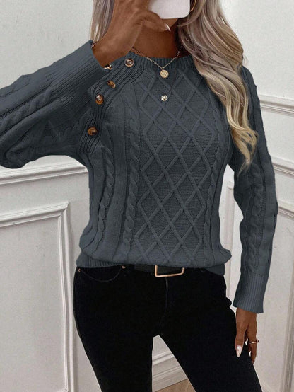 Samantha| Button-Detail Cable Knit Jumper