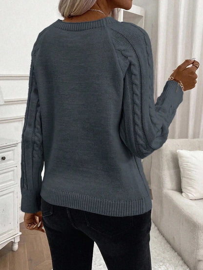 Samantha| Button-Detail Cable Knit Jumper
