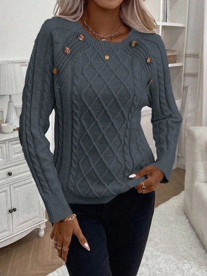 Samantha| Button-Detail Cable Knit Jumper
