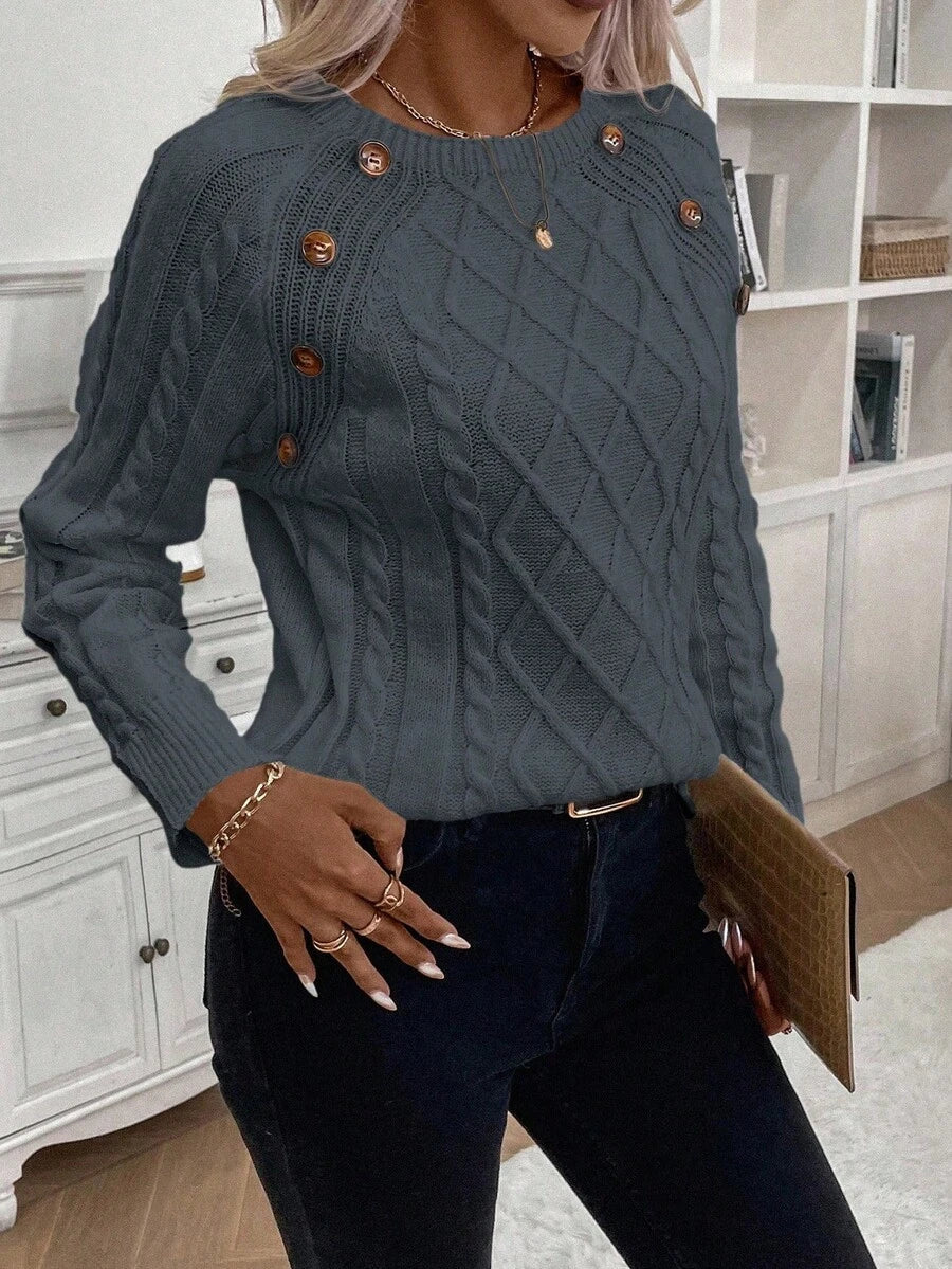Samantha| Button-Detail Cable Knit Jumper