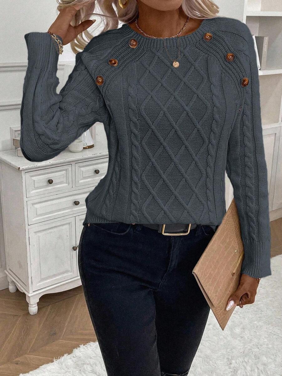 Samantha| Button-Detail Cable Knit Jumper
