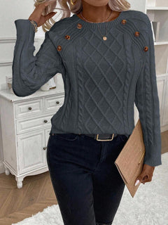 Samantha| Button-Detail Cable Knit Jumper