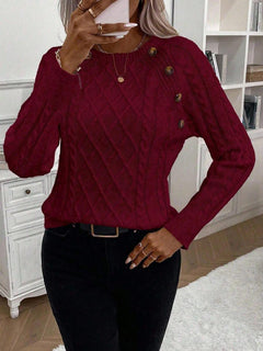 Samantha| Button-Detail Cable Knit Jumper