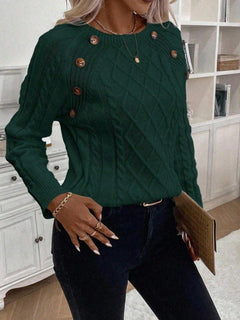 Samantha| Button-Detail Cable Knit Jumper
