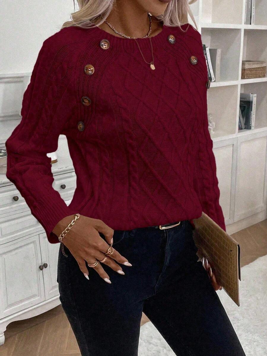Samantha| Button-Detail Cable Knit Jumper