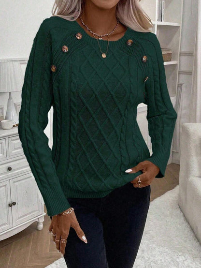 Samantha| Button-Detail Cable Knit Jumper