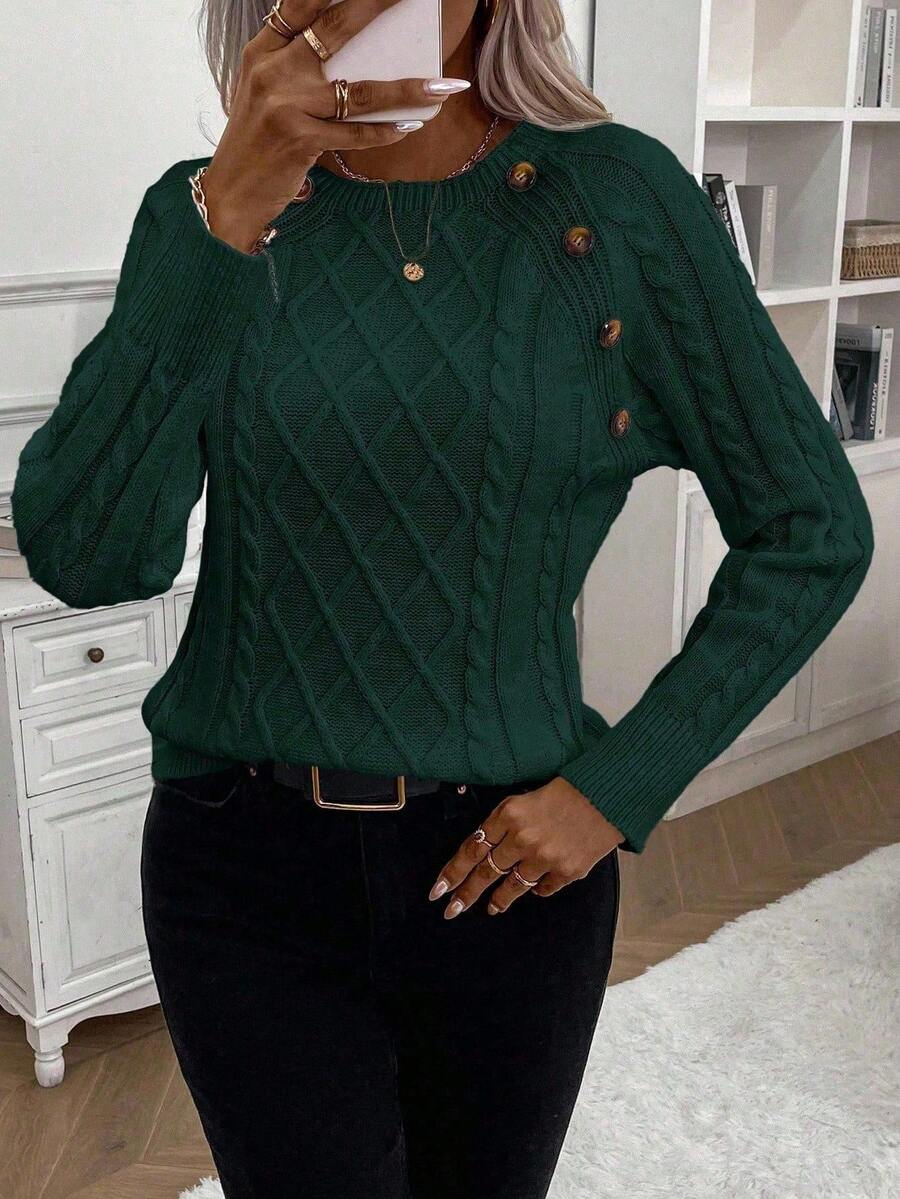 Samantha| Button-Detail Cable Knit Jumper
