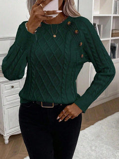 Samantha| Button-Detail Cable Knit Jumper