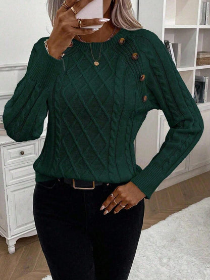 Samantha| Button-Detail Cable Knit Jumper