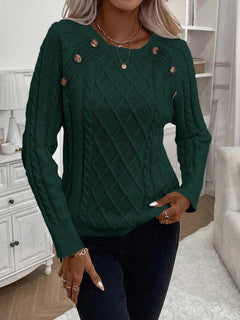 Samantha| Button-Detail Cable Knit Jumper