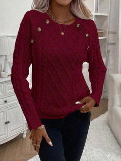 Samantha| Button-Detail Cable Knit Jumper