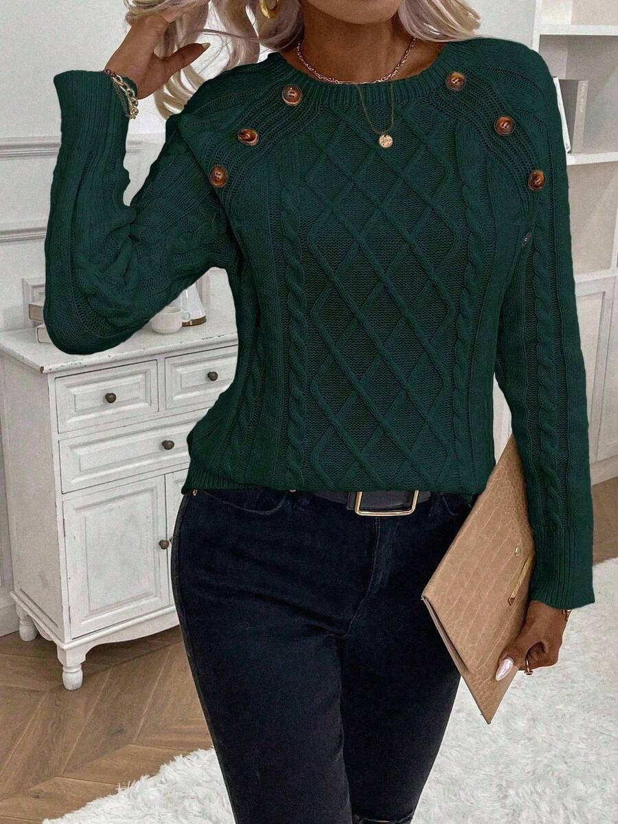 Samantha| Button-Detail Cable Knit Jumper
