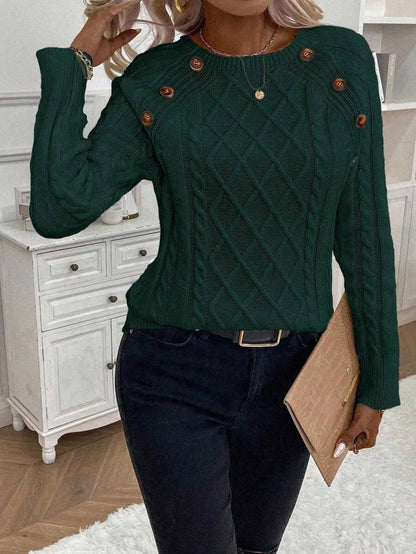Samantha| Button-Detail Cable Knit Jumper
