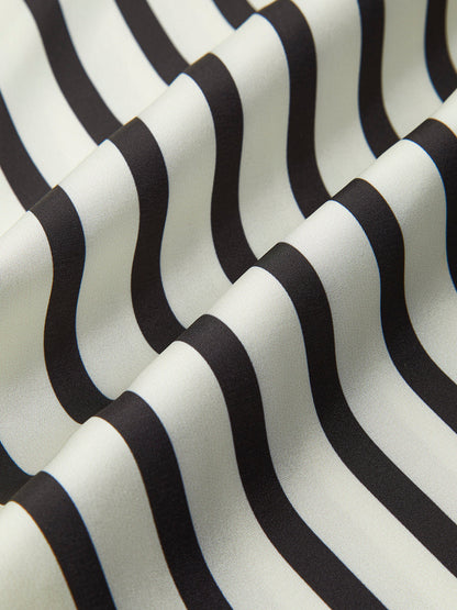 Satin Striped Button Cozy Blouse