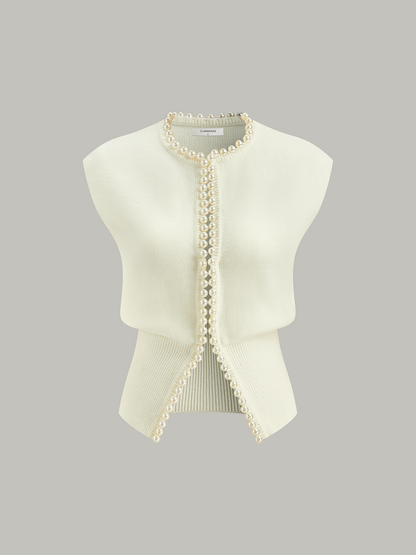 Pearl Decor Cap Sleeve Cardigan