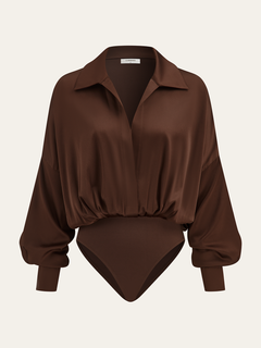 Satin Collared Long Sleeve Bodysuit