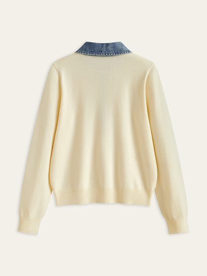 Denim Collar Wool Blend Knit Top