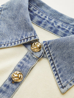 Denim Collar Wool Blend Knit Top